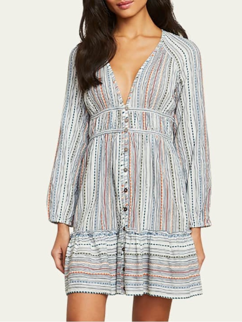 Veronica Beard Suzie Dress Size XS Striped Button Front Long Sleeve Boho Mini